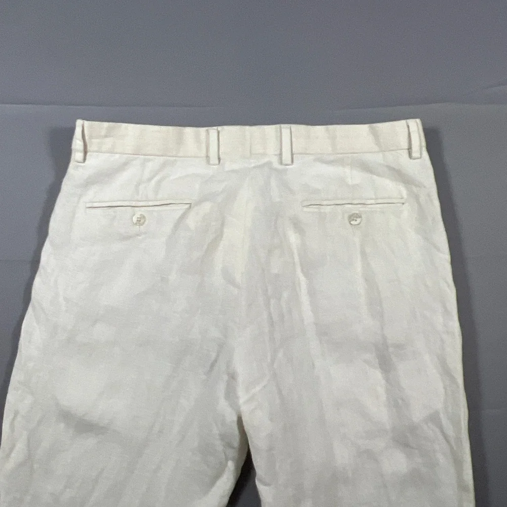 Greg Norman Chino Pants Mens 34x32 Beige Linen Blend Mid Rise Flat Front Skinny